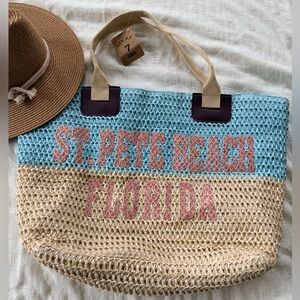 A26 new straw bag lined St Pete beach Florida nwt lucky 7 USA